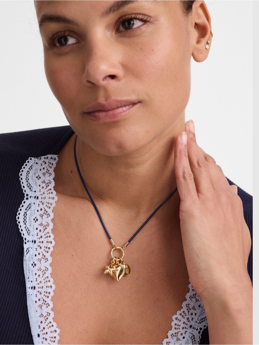 Madewell Gold Heart & Star Charm Cord Necklace